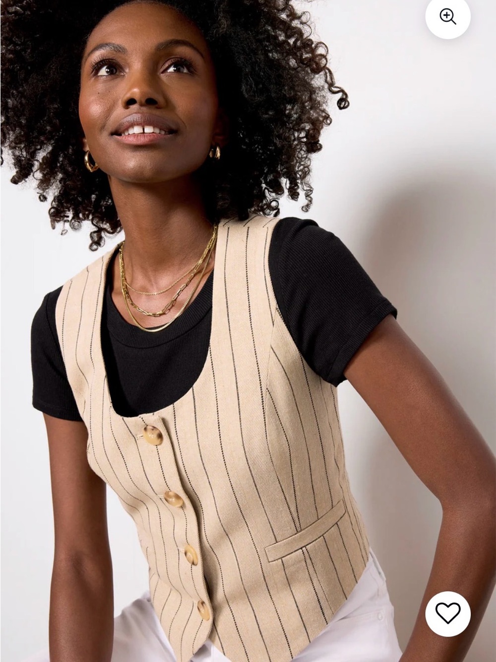 Evereve Beige Pinstripe Button Front Vest